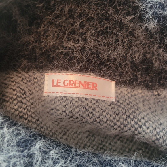 Le Grenier Blue and White Eyelash Knit Split Turtleneck Sweater M - Picture 7 of 7